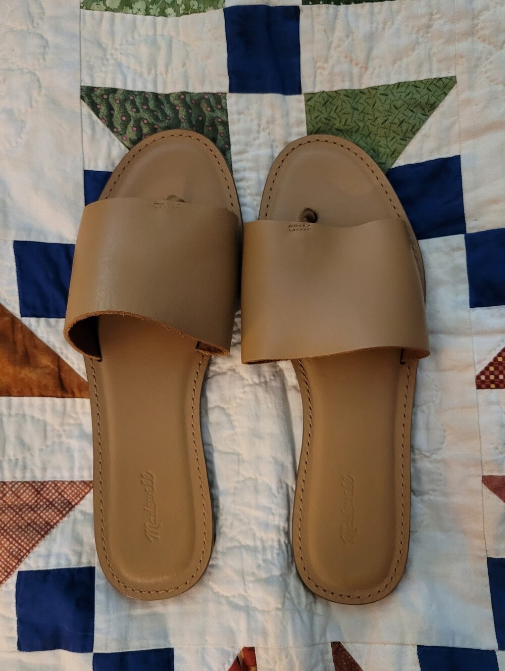 Madewell Boardwalk Post Leather Toe Loop Slide Sandals Tan Cognac Womens Size 9